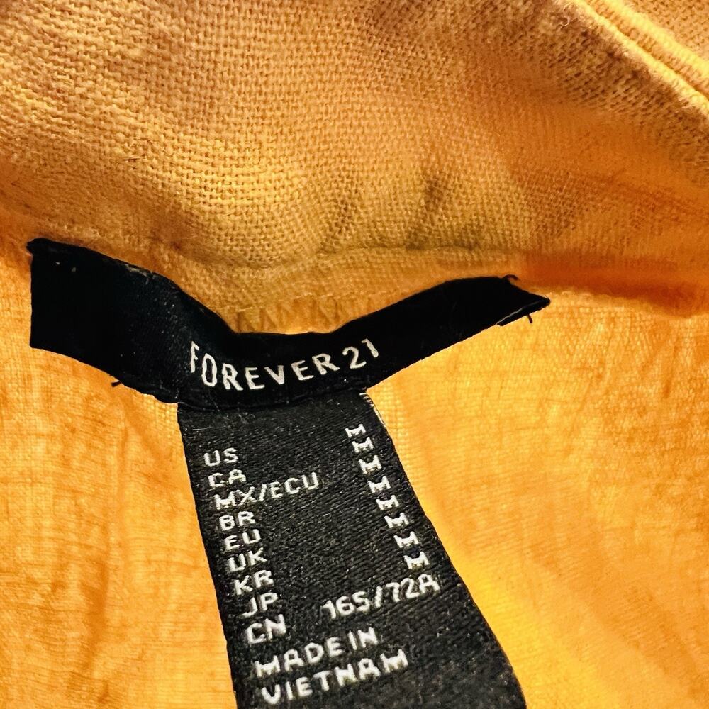 Forever 21 Mustard Yellow Linen Women’s Mini Skirt Button Front Medium (A0126) - Picture 2 of 4